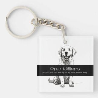 Cute Happy Golden Retriever Woof birthday Keychain
