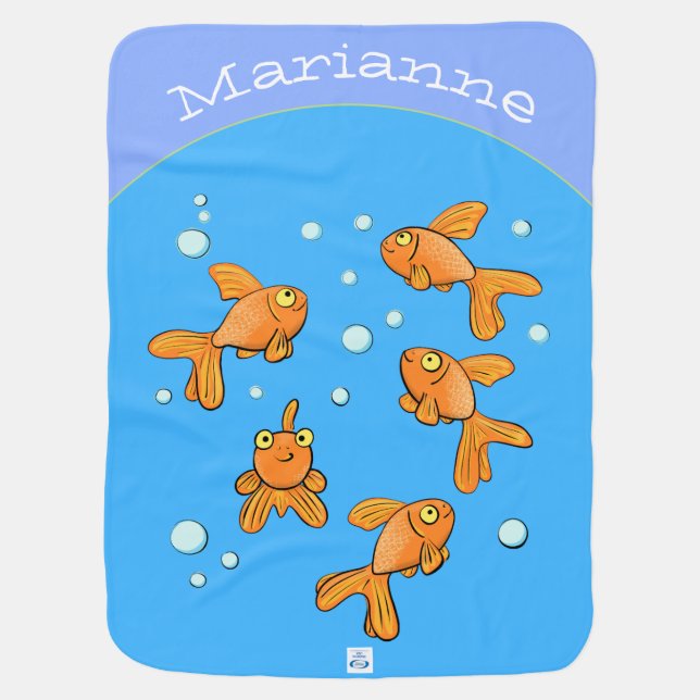 Cute happy goldfish with bubbles cartoon blanket (Back)