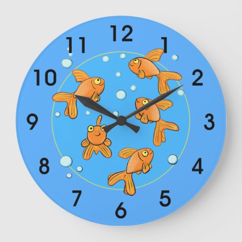 Cute happy goldfish with bubbles cartoon clock