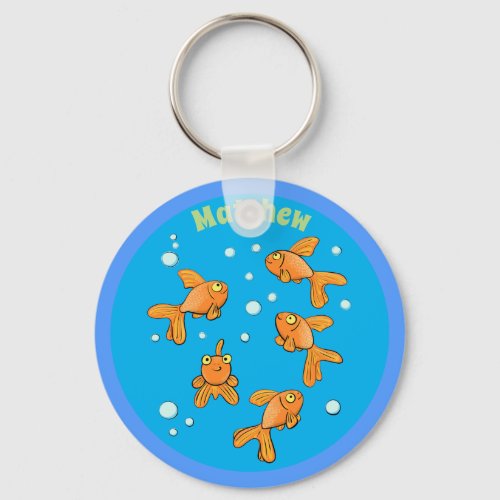 Cute happy goldfish with bubbles cartoon key chain