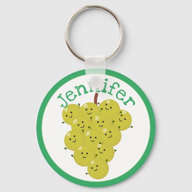 Cute happy grapes bunch cartoon illustration keychain (Front)
