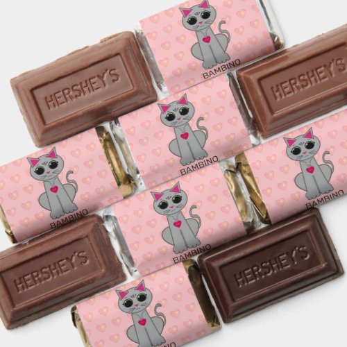 Cute Happy Gray Cat on Light Pink Hersheys Miniatures