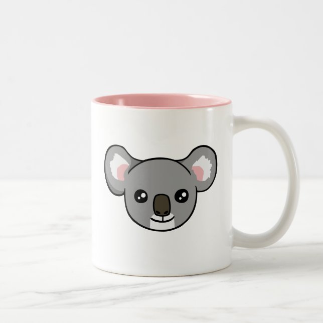 Cute Happy Gray Koala Drawing Face Pink Mug (Right)