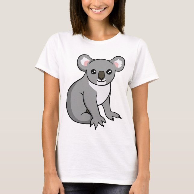 Cute Happy Gray Koala Drawing T-shirt (Front)