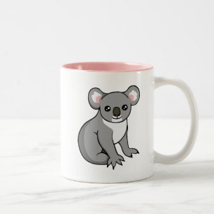 Cute Happy Gray Koala Drawing Two-tone Pink Mug