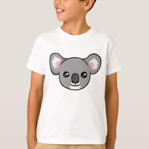 Cute Happy Gray Koala Face Drawing Kids Shirt