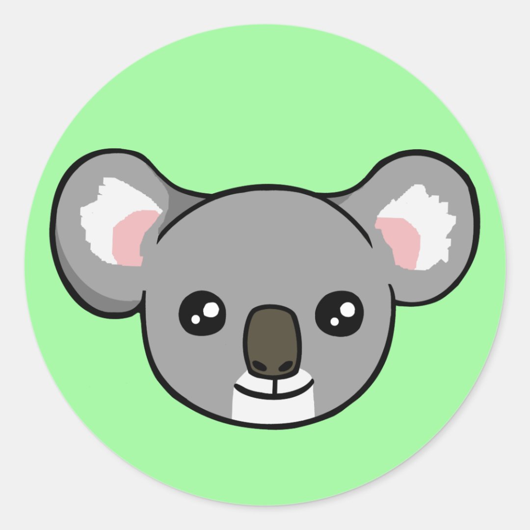 Cute Happy Gray Koala Face Drawing Sticker | Zazzle