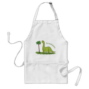 Cute happy green brontosaurus dinosaur cartoon adult apron