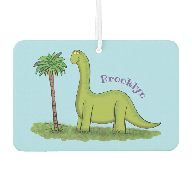 Cute happy green brontosaurus dinosaur cartoon air freshener (Front)