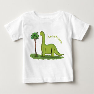 Cute happy green brontosaurus dinosaur cartoon baby T-Shirt