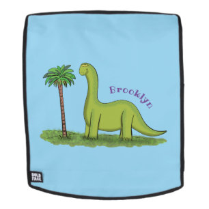 Cute happy green brontosaurus dinosaur cartoon backpack