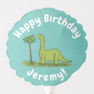 Cute happy green brontosaurus dinosaur cartoon balloon