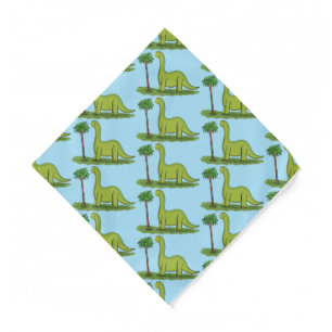 Cute happy green brontosaurus dinosaur cartoon bandana