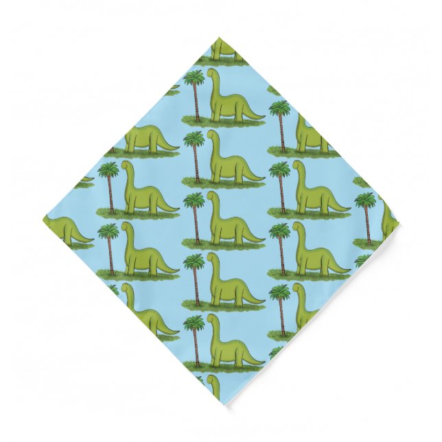 Cute happy green brontosaurus dinosaur cartoon bandana (Front)
