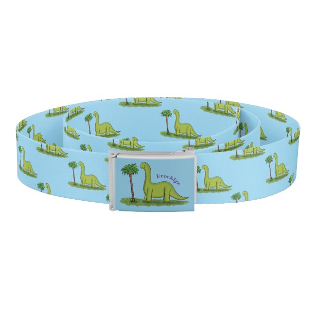 Cute happy green brontosaurus dinosaur cartoon belt (Coil)