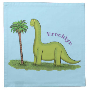 Cute happy green brontosaurus dinosaur cartoon cloth napkin