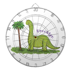 Cute happy green brontosaurus dinosaur cartoon dart board