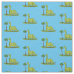 Cute happy green brontosaurus dinosaur cartoon fabric