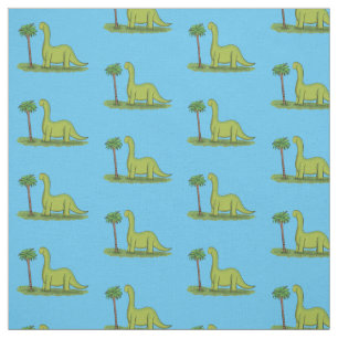 Cute happy green brontosaurus dinosaur cartoon fabric