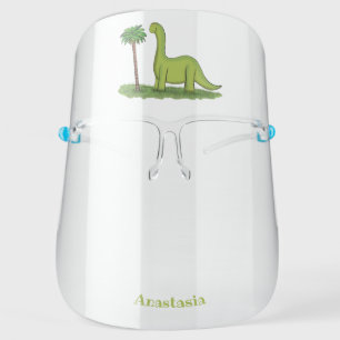 Cute happy green brontosaurus dinosaur cartoon face shield