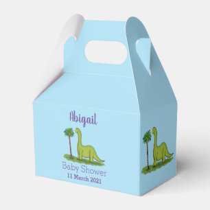Cute happy green brontosaurus dinosaur cartoon favor boxes