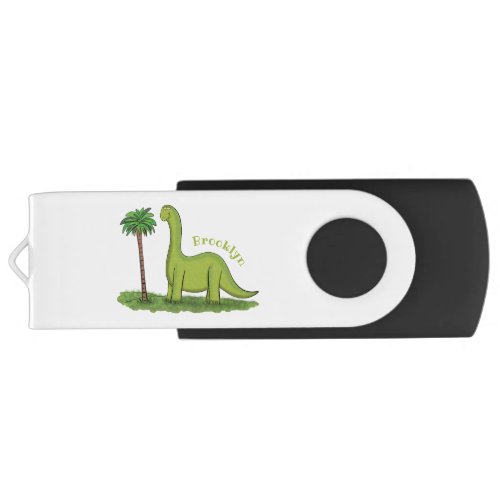 Cute happy green brontosaurus dinosaur cartoon flash drive