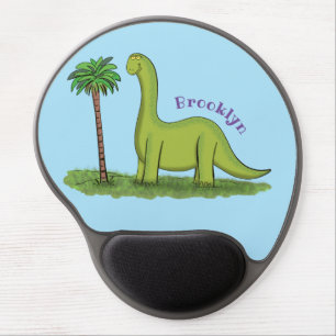 Cute happy green brontosaurus dinosaur cartoon gel mouse pad