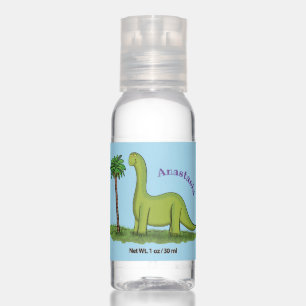 Cute happy green brontosaurus dinosaur cartoon hand sanitizer