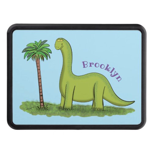Cute happy green brontosaurus dinosaur cartoon hitch cover