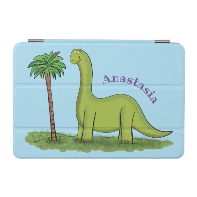 Cute happy green brontosaurus dinosaur cartoon iPad mini cover (Horizontal)