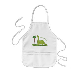 Cute happy green brontosaurus dinosaur cartoon kids' apron