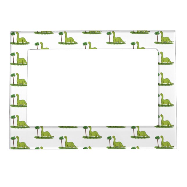 Cute happy green brontosaurus dinosaur cartoon magnetic frame (Front)