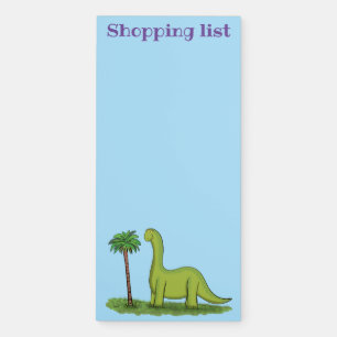 Cute happy green brontosaurus dinosaur cartoon magnetic notepad