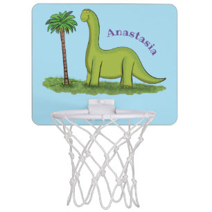 Cute happy green brontosaurus dinosaur cartoon mini basketball hoop
