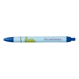 Cute happy green brontosaurus dinosaur cartoon pen
