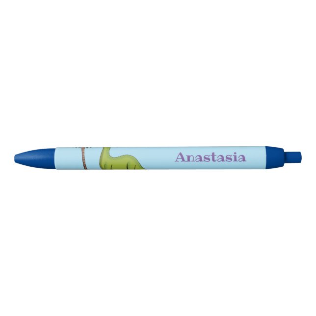 Cute happy green brontosaurus dinosaur cartoon pen (Front)