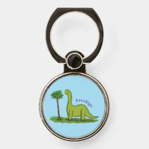 Cute happy green brontosaurus dinosaur cartoon phone ring stand
