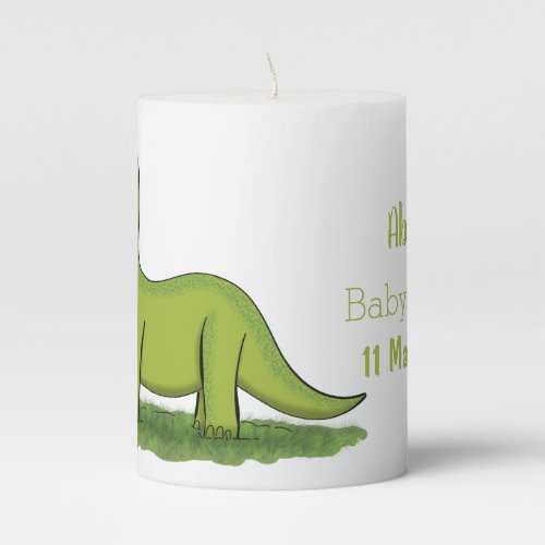 Cute happy green brontosaurus dinosaur cartoon pillar candle