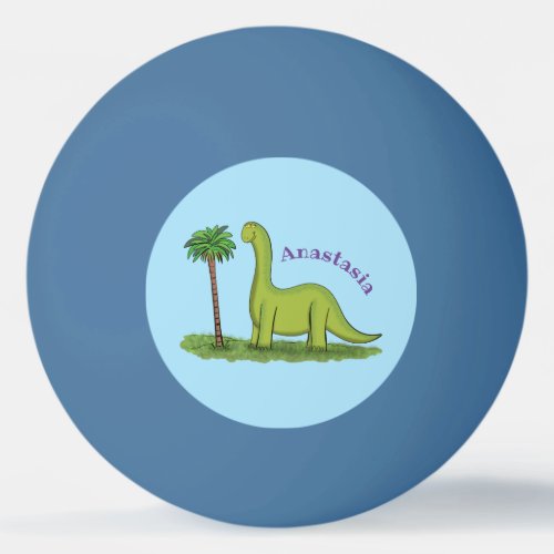 Cute happy green brontosaurus dinosaur cartoon ping pong ball