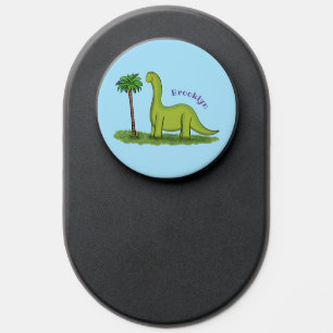 Cute happy green brontosaurus dinosaur cartoon PopSocket
