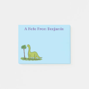 Cute happy green brontosaurus dinosaur cartoon post-it notes