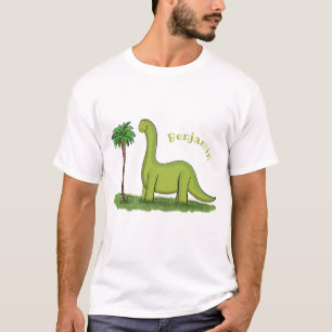 Cute happy green brontosaurus dinosaur cartoon T-Shirt