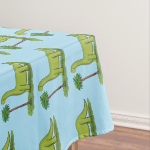 Cute happy green brontosaurus dinosaur cartoon tablecloth
