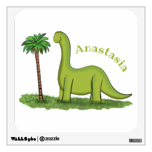 Cute happy green brontosaurus dinosaur cartoon wall decal