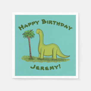 Cute happy green brontosaurus dinosaur napkins