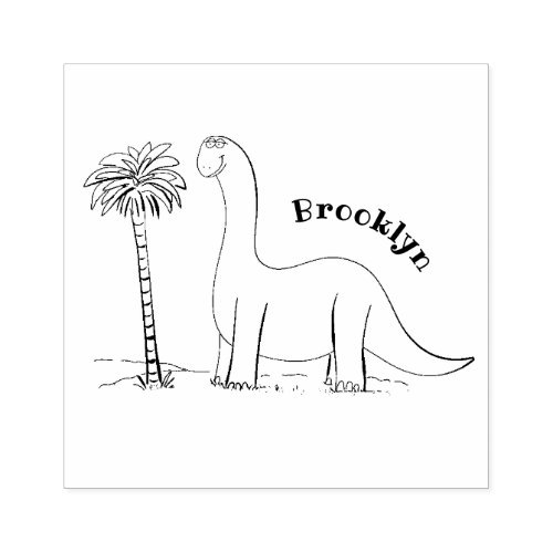 Cute happy green brontosaurus dinosaur rubber stamp