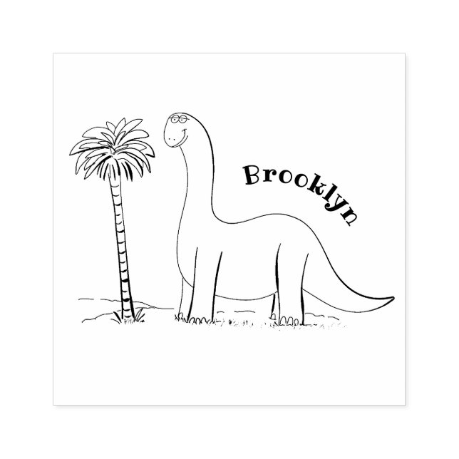 Cute happy green brontosaurus dinosaur rubber stamp (Imprint)