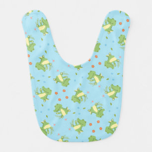 Cute happy green crocodile pattern floral baby bib