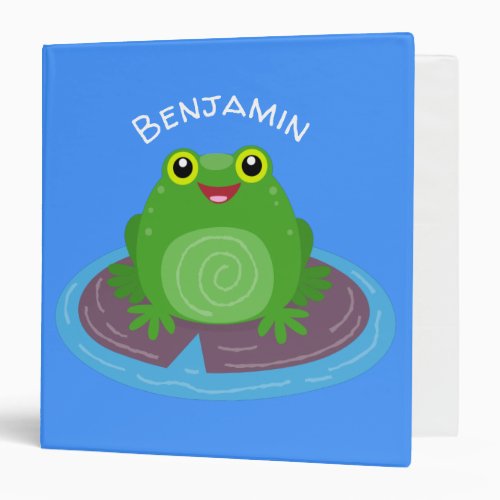 Cute happy green frog cartoon illustration 3 ring binder