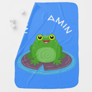 Cute happy green frog cartoon illustration baby blanket